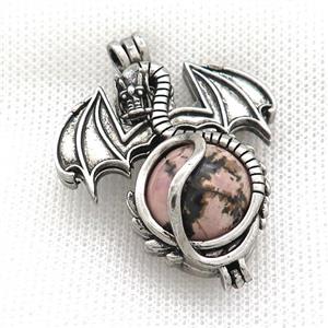 Alloy Dragon Charms Pendant Pave Rhodonite Antique Silver, approx 16mm, 36-50mm [GM21164]