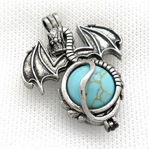 Alloy Dragon Charms Pendant Blue Synthetic Turquoise Quartz Antique Silver, approx 16mm, 36-50mm [GM21165]
