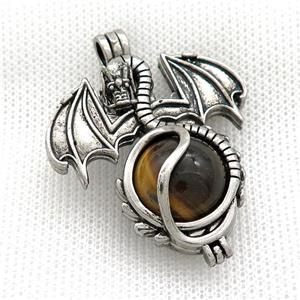 Alloy Dragon Charms Pendant Pave Tiger Eye Stone Antique Silver, approx 16mm, 36-50mm [GM21166]