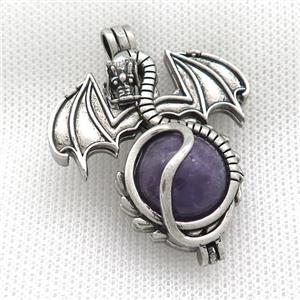 Alloy Dragon Charms Pendant Pave Purple Amethyst Antique Silver, approx 16mm, 36-50mm [GM21168]