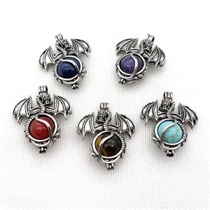 Alloy Dragon Charms Pendant Pave Gemstone Antique Silver Mixed, approx 16mm, 36-50mm [GM21169]