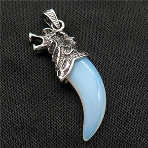 Alloy Wolf Pendant Pave White Opalite Antique Silver, approx 20-55mm [GM21170]