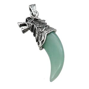 Alloy Wolf Pendant Pave Green Aventurine Antique Silver, approx 20-55mm [GM21173]