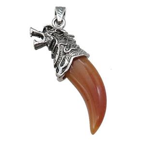 Alloy Wolf Pendant Pave Red Agate Antique Silver, approx 20-55mm [GM21174]