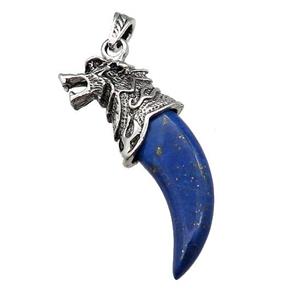 Alloy Wolf Pendant Pave Blue Lapis Lazuli Antique Silver, approx 20-55mm [GM21176]