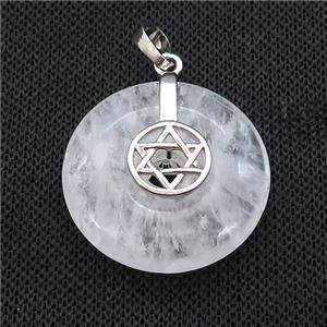 Natural Clear Quartz Donut Pendant With Alloy David Star, approx 30mm [GM21179]