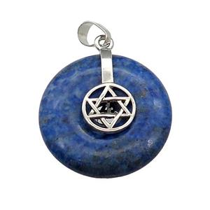 Natural Blue Lapis Lazuli Donut Pendant With Alloy David Star, approx 30mm [GM21185]