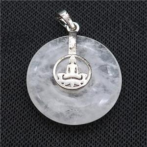 Natural Clear Quartz Donut Pendant With Alloy Buddha OM, approx 30mm [GM21188]