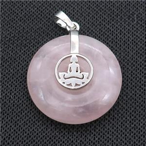 Natural Pink Rose Quartz Donut Pendant With Alloy Buddha OM, approx 30mm [GM21190]