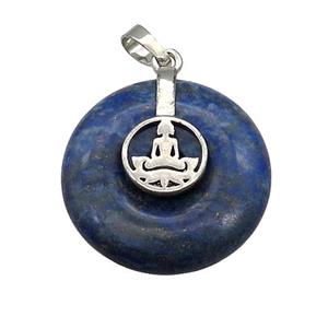 Natural Blue Lapis Lazuli Donut Pendant With Alloy Buddha OM, approx 30mm [GM21194]
