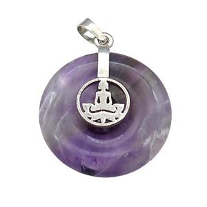 Natural Purple Amethyst Donut Pendant With Alloy Buddha OM, approx 30mm [GM21195]