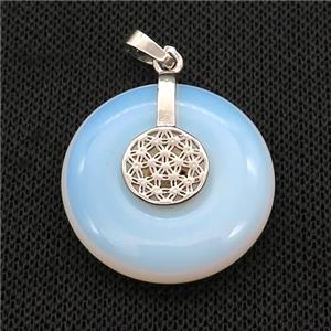White Opalite Donut Pendant With Alloy Flower Of Life, approx 30mm [GM21207]
