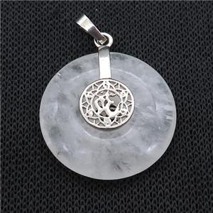 Natural Clear Quartz Donut Pendant With Alloy Chakra OM Symbol, approx 30mm [GM21215]