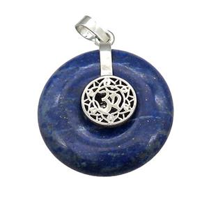 Natural Blue Lapis Lazuli Donut Pendant With Alloy Chakra OM Symbol, approx 30mm [GM21221]