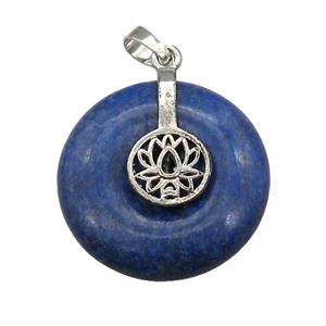 Natural Blue Lapis Lazuli Donut Pendant With Alloy Buddhist Lotus, approx 30mm [GM21230]