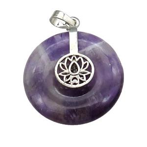 Natural Purple Amethyst Donut Pendant With Alloy Buddhist Lotus, approx 30mm [GM21231]