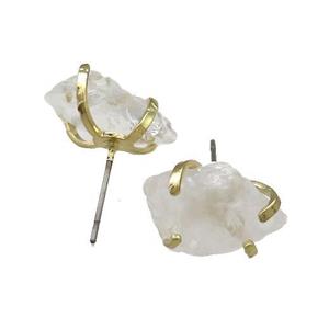 Clear Quartz Stud Earring Copper Gold Plated, approx 10-17mm [GM21284]