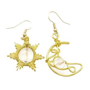 Copper Hook Earring Star Moon With Clear Quartz Wire Wrapped Gold Plated, approx 8mm, 10mm, 25mm [GM21309]