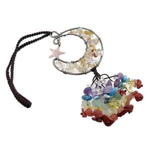 Citrine Moon Pendant Tassel With Chakra Gemstone Copper Wire Wrapped Antique Red, approx 50mm, 110mm length [GM21341]