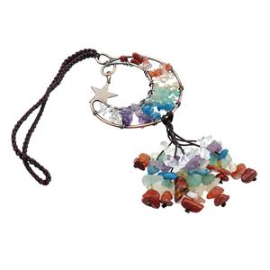 Mixed Gemstone Moon Pendant Tassel With Chakra Gemstone Copper Wire Wrapped Antique Red, approx 50mm, 110mm length [GM21347]