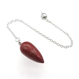 Red Jasper Pendulum Pendant With Alloy Chain Platinum Plated, approx 14-30mm, 8mm, 16cm length [GM21359]
