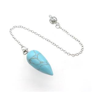 Blue Synthetic Turquoise Pendulum Pendant With Alloy Chain Platinum Plated, approx 14-30mm, 8mm, 16cm length [GM21360]