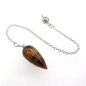 Tiger Eye Stone Pendulum Pendant With Alloy Chain Platinum Plated, approx 14-30mm, 8mm, 16cm length [GM21362]