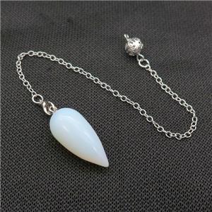 White Opalite Pendulum Pendant With Alloy Chain Platinum Plated, approx 14-30mm, 8mm, 16cm length [GM21366]