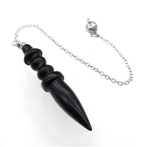 Black Obsidian Pendulum Pendant With Alloy Chain Platinum Plated, approx 14-65mm, 8mm, 16cm length [GM21368]