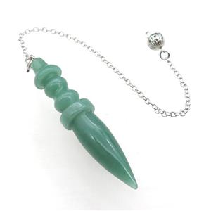 Green Aventurine Pendulum Pendant With Alloy Chain Platinum Plated, approx 14-65mm, 8mm, 16cm length [GM21369]