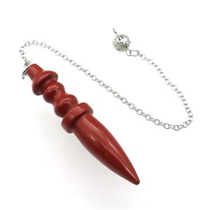 Red Jasper Pendulum Pendant With Alloy Chain Platinum Plated, approx 14-65mm, 8mm, 16cm length [GM21370]