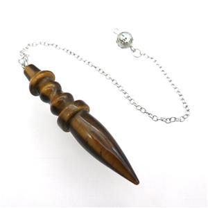 Tiger Eye Stone Pendulum Pendant With Alloy Chain Platinum Plated, approx 14-65mm, 8mm, 16cm length [GM21371]