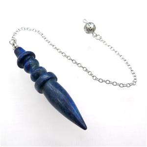 Blue Lapis Lazuli Pendulum Pendant With Alloy Chain Platinum Plated, approx 14-65mm, 8mm, 16cm length [GM21372]