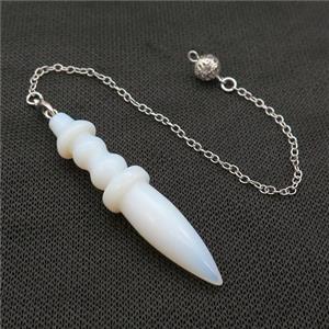 White Opalite Pendulum Pendant With Alloy Chain Platinum Plated, approx 14-65mm, 8mm, 16cm length [GM21375]