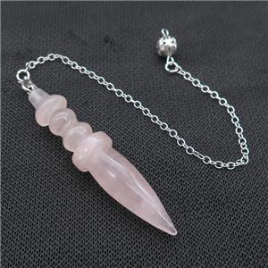 Pink Rose Quartz Pendulum Pendant With Alloy Chain Platinum Plated, approx 14-65mm, 8mm, 16cm length [GM21376]