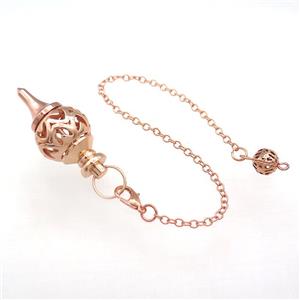 Alloy Pendulum Pendant With Chain Hollow Rose Gold, approx 18-38mm, 8mm, 16cm length [GM21379]