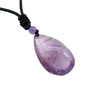Purple Amethyst Teardrop Necklace Black Nylon Rope Cord, approx 20-30mm [GM21417]