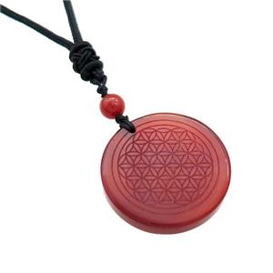 Red Agate Circle Necklace Flower Of Life Black Nylon Rope Cord, approx 30mm [GM21423]