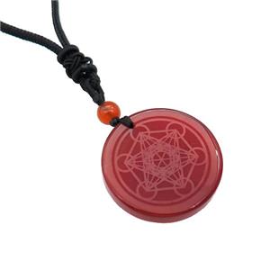 Red Agate Circle Chakra Necklace Black Nylon Rope Cord, approx 30mm [GM21430]