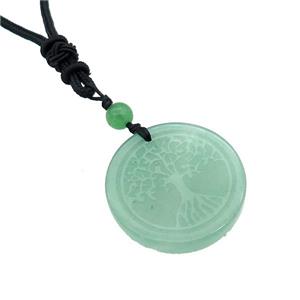 Green Aventurine Circle Necklace Tree Of Life Black Nylon Rope Cord, approx 30mm [GM21436]