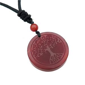 Red Agate Circle Necklace Tree Of Life Black Nylon Rope Cord, approx 30mm [GM21438]