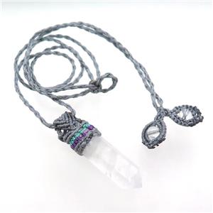 Clear Quartz Prism Necklace Gray Fabric Rope Cord, approx 12-50mm [GM21442]