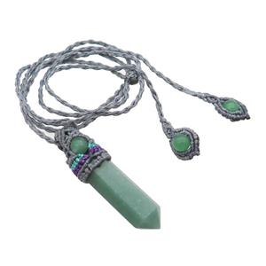 Green Aventurine Prism Necklace Gray Fabric Rope Cord, approx 12-50mm [GM21445]