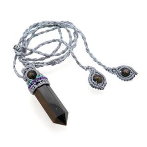 Tiger Eye Stone Prism Necklace Gray Fabric Rope Cord, approx 12-50mm [GM21446]