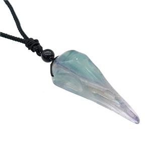 Fluorite Crow Skull Necklace Birds Black Nylon Rope Cord, approx 25-70mm [GM21454]