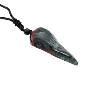 African Bloodstone Crow Skull Necklace Birds Black Nylon Rope Cord, approx 25-70mm [GM21455]