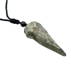 Pyrite Crow Skull Necklace Birds Black Nylon Rope Cord, approx 25-70mm [GM21456]