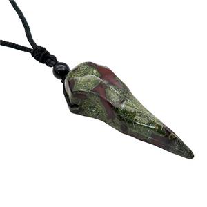 Dragon Bloodstone Crow Skull Necklace Birds Black Nylon Rope Cord, approx 25-70mm [GM21457]