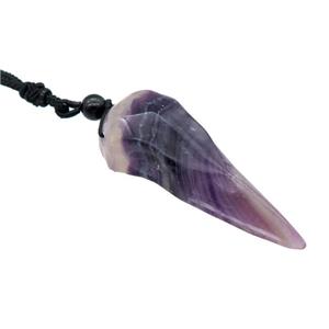 Purple Fluorite Crow Skull Necklace Birds Black Nylon Rope Cord, approx 25-70mm [GM21459]