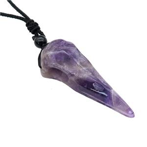 Purple Amethyst Crow Skull Necklace Birds Black Nylon Rope Cord, approx 25-70mm [GM21460]
